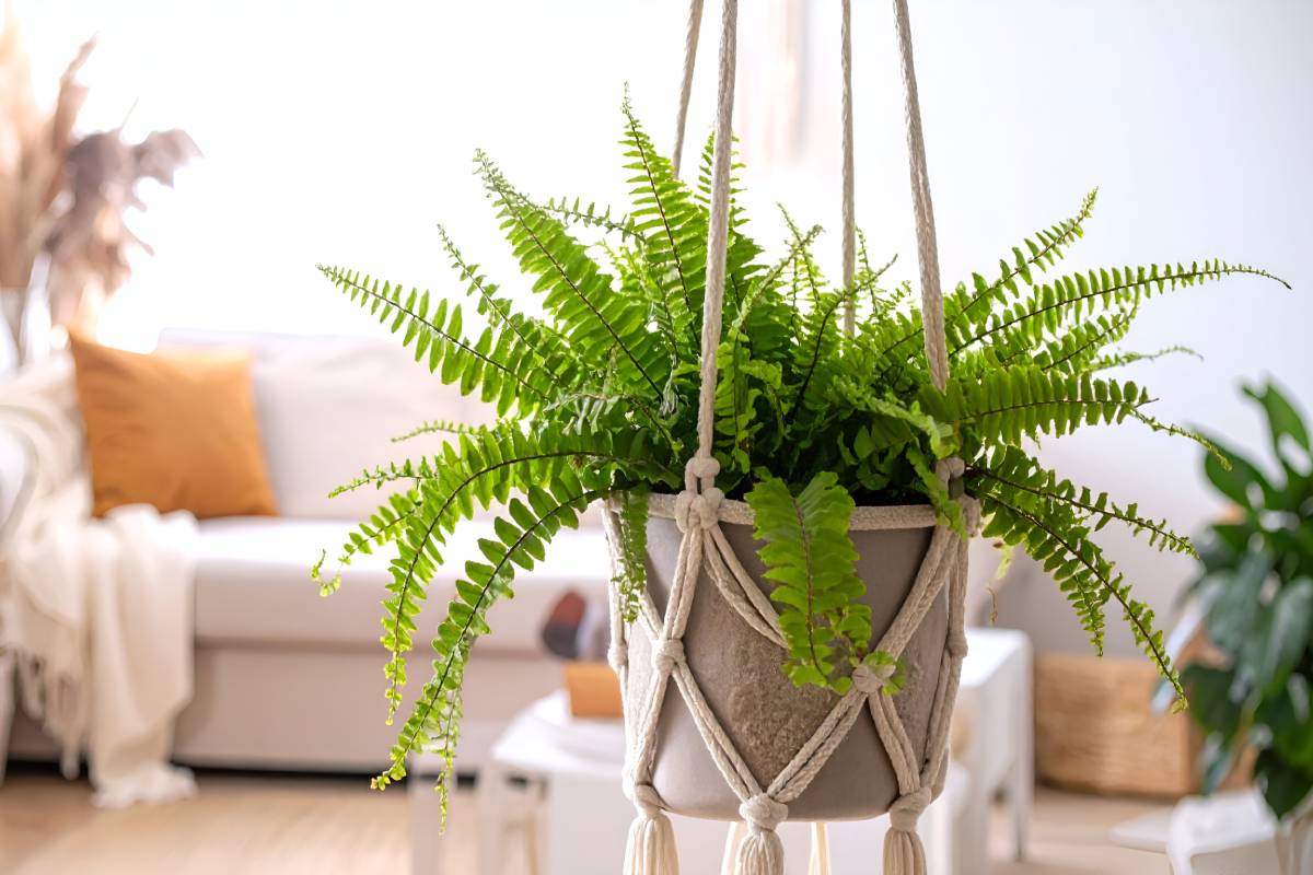 fern hanging in the living room