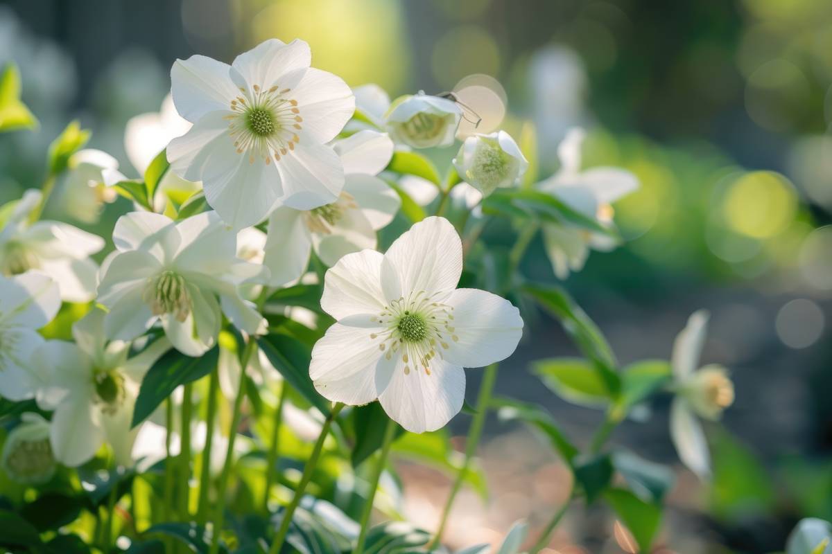 white helleborus among the seasonal blooms