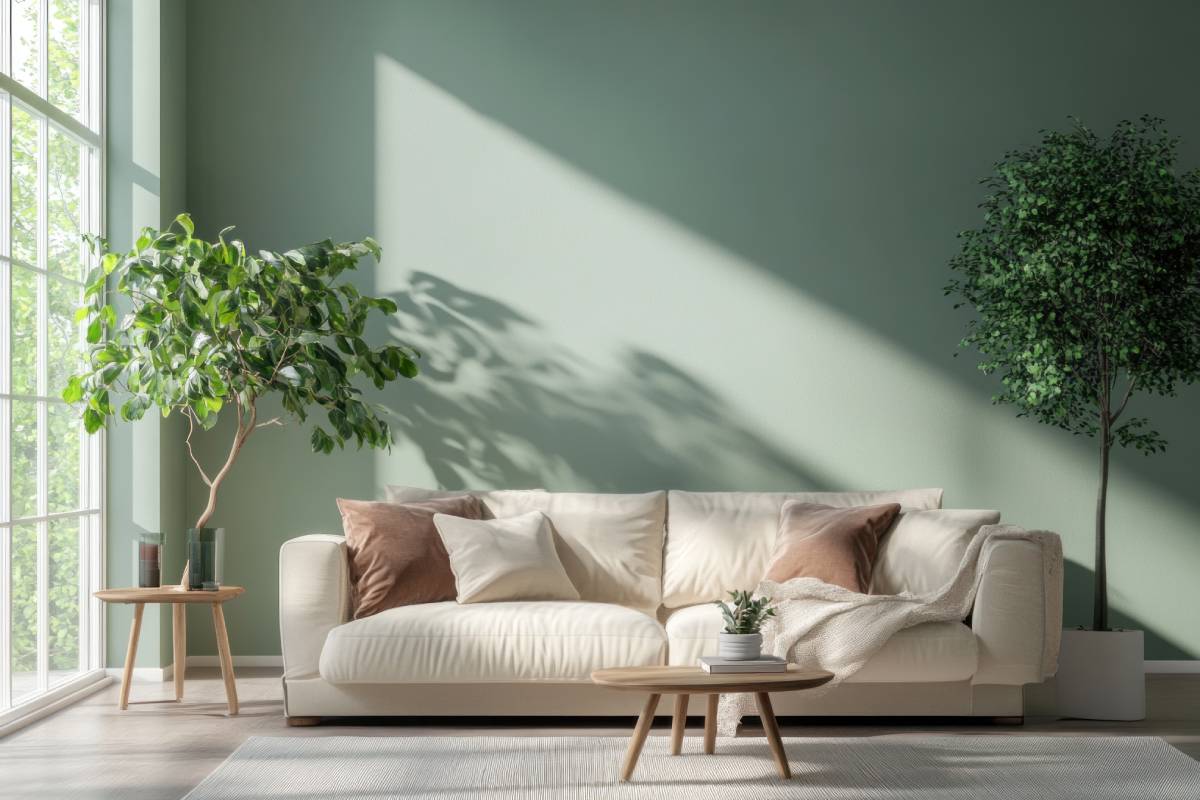 living room with ficus, one of the plants that remove negative energies