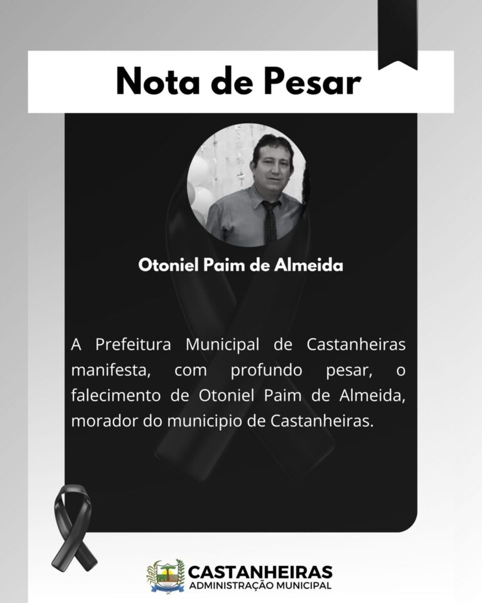 Note of Regret - Otoniel Paim — Photo: Prefeitura de Castanheiras