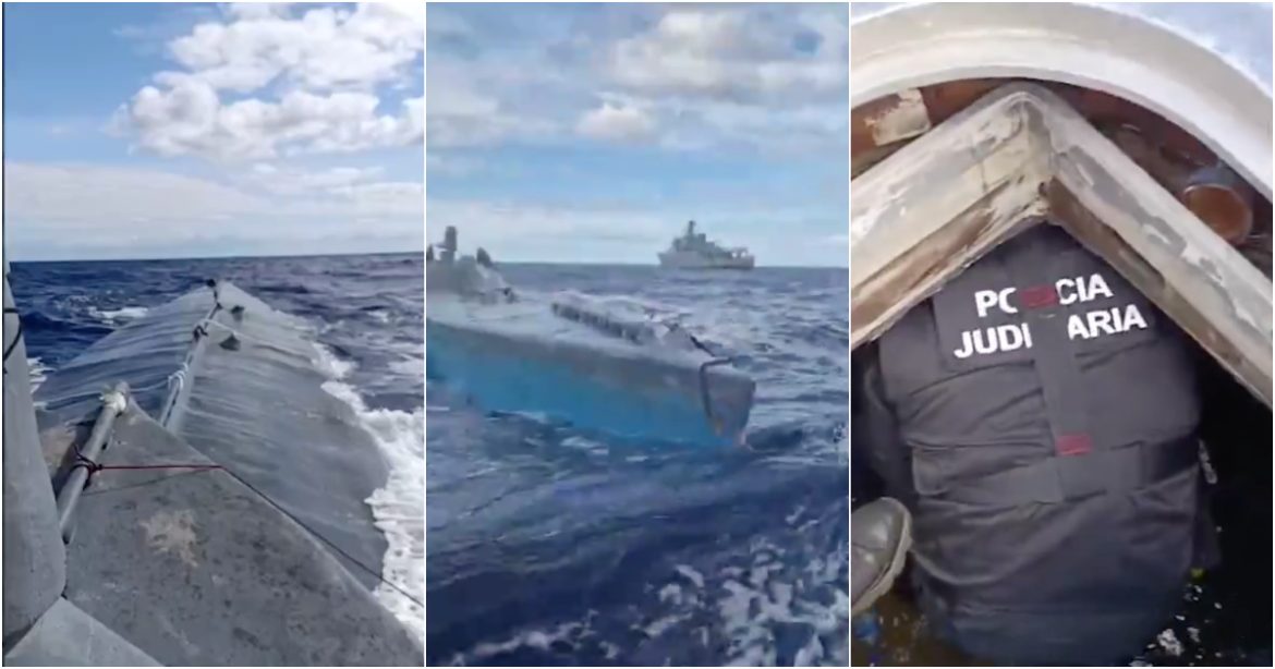 PJ releases images of the narco-submarine that transported 1,700 kilos of drugs heading to Europe
