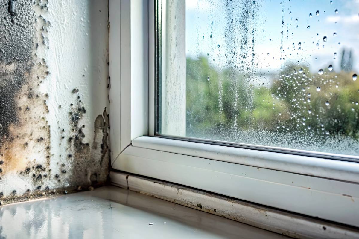 window with condensation and mold generates a damp smell