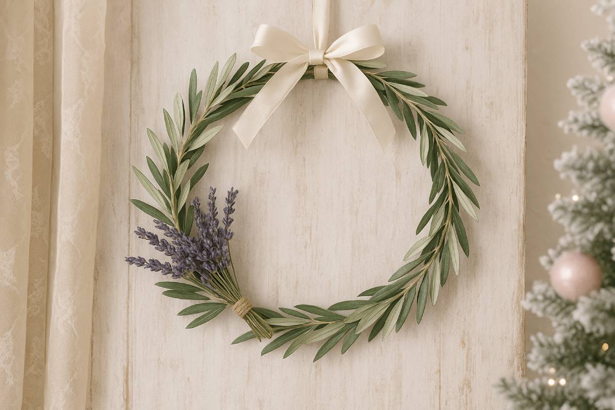 wreath with lavender olive branches for a shabby Christmas