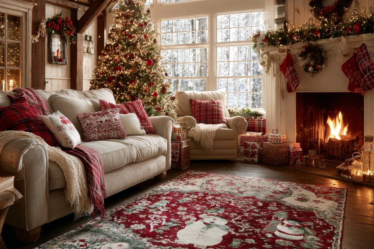 white and red elements in the christmas living room