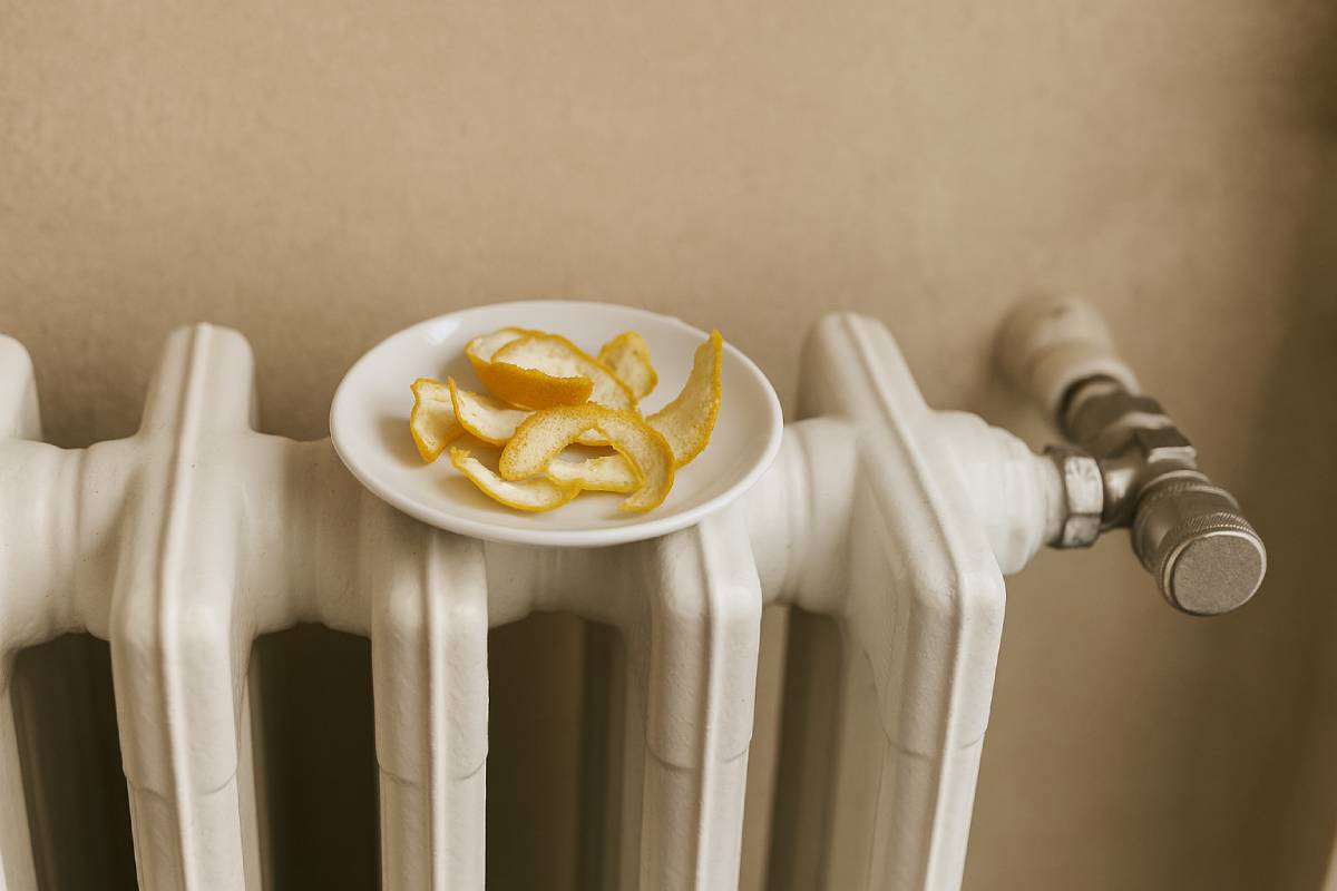 radiator with saucer with dried lemon peels