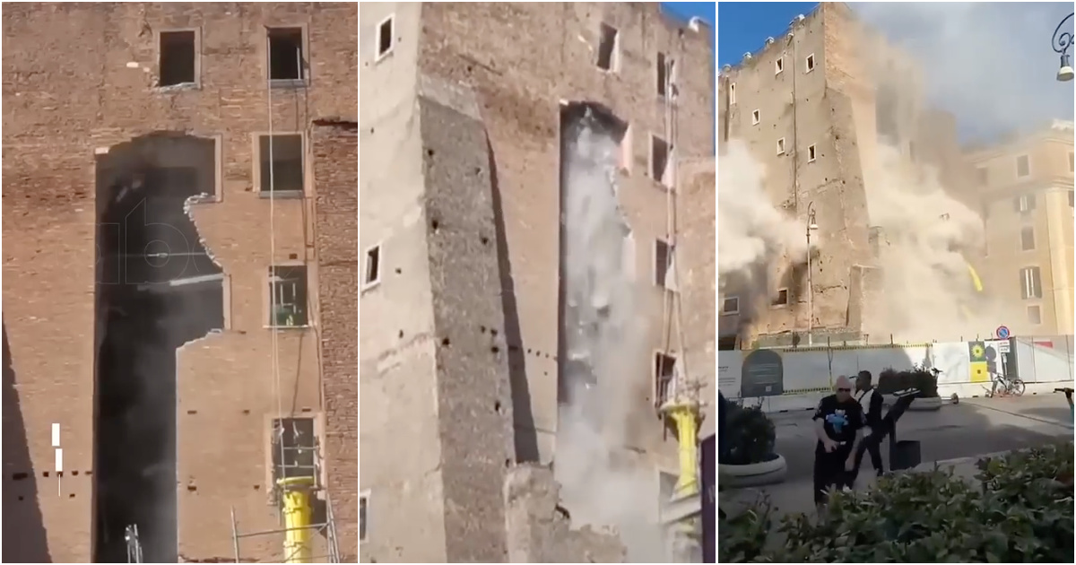 13th century tower collapses during construction in Rome and leaves serious injuries