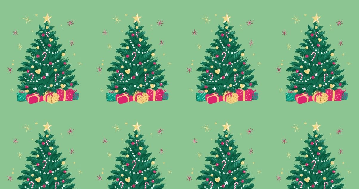 Which Christmas tree is different from the others? /Canva Pro