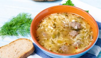 Enough for soup and a main course. A filling, warming broth with meatballs