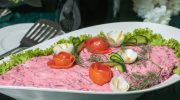 Herring salad with beetroot dressing. A classic Christmas Eve snack