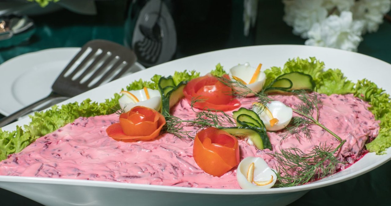 Herring salad with beetroot dressing. A classic Christmas Eve snack