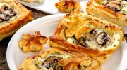 Puff pastry with mushrooms and blue cheese. The simplest warm snack for New Year's Eve