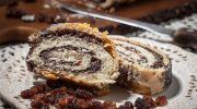 Traditional poppy seed roulade with dried fruit. Bake it for Christmas