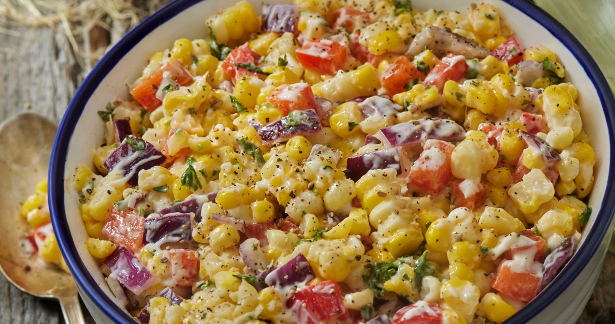 The best corn salad, taste like from Mexico. I will make it for New Year's Eve, the guests will eat it
