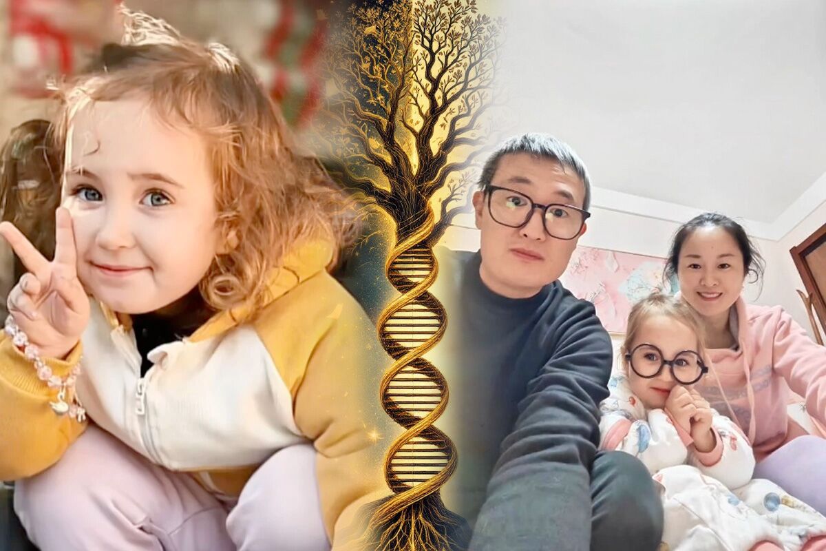 Guojiang is blonde, blue-eyed and the daughter of Chinese parents. The family solved the mystery