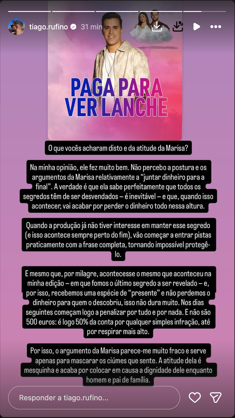 “Her attitude is petty.” Tiago Rufino comments on Marisa's stance with Pedro Jorge