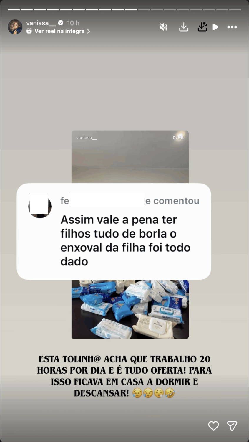 "Everything for free. Layette all given." Pregnant, Vânia Sá exposes comment and reacts