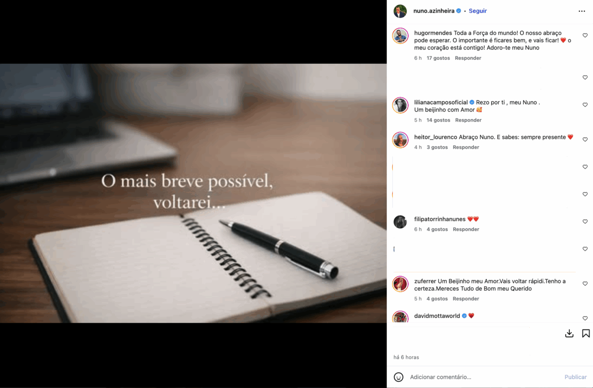 “I pray for you…” Nuno Azinheira receives affection from SIC colleagues after revealing health problem