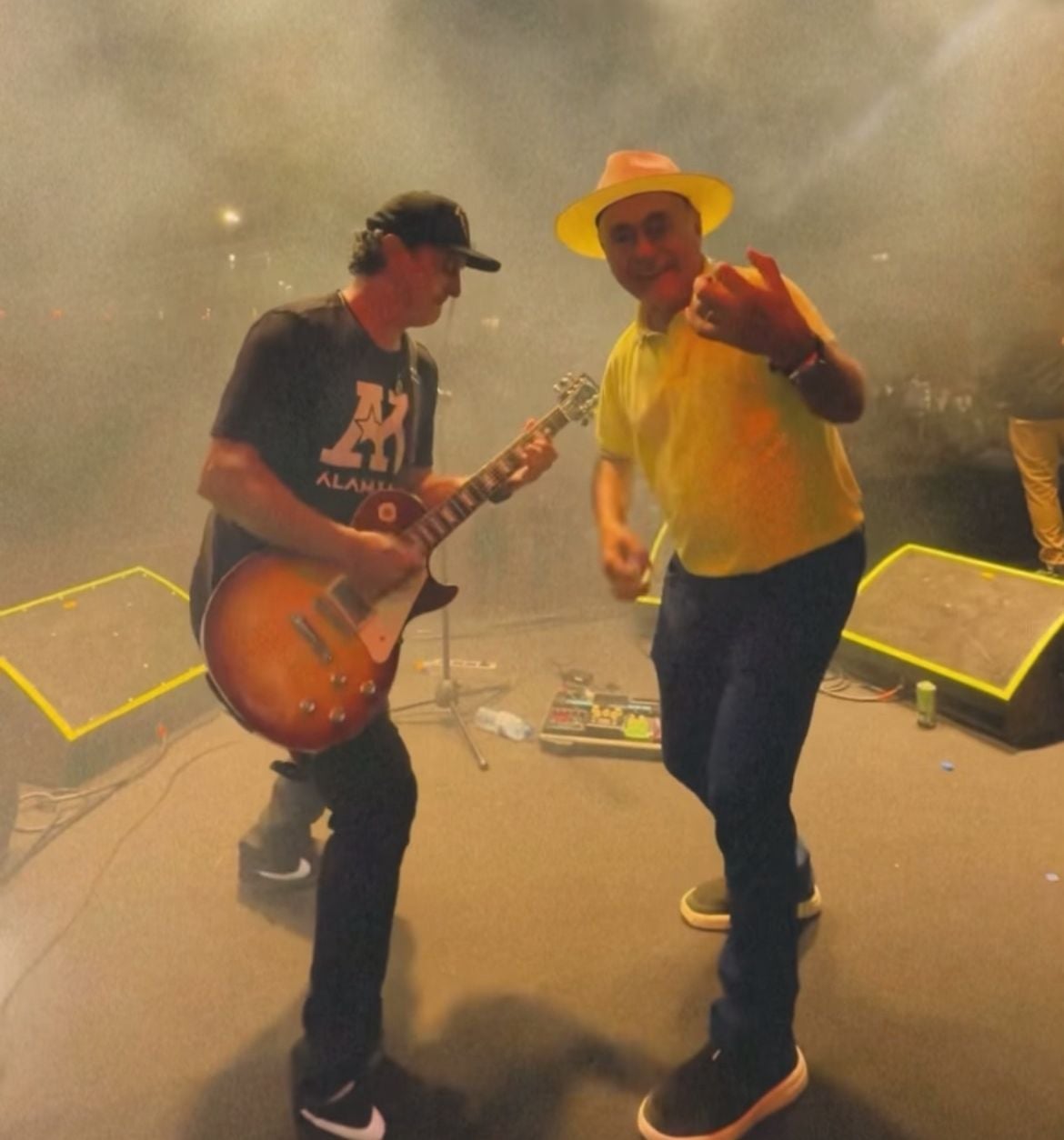 Video shows Bocalom on stage enjoying the show and cheering the audience with great enthusiasm