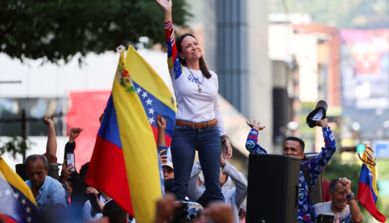 The leader of the Venezuelan opposition to Nicolás Maduro, Maria Corina Machado, at a demonstration in Caracas.