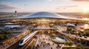 Aeroporto com linha ferroviária. Crédito: Foto AI