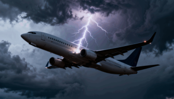 Avião atingido por relâmpago. Crédito: Freepik AI