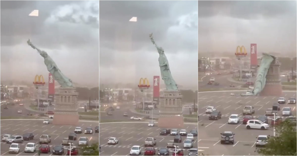 Strong wind knocks down replica of the Statue of Liberty in Brazil