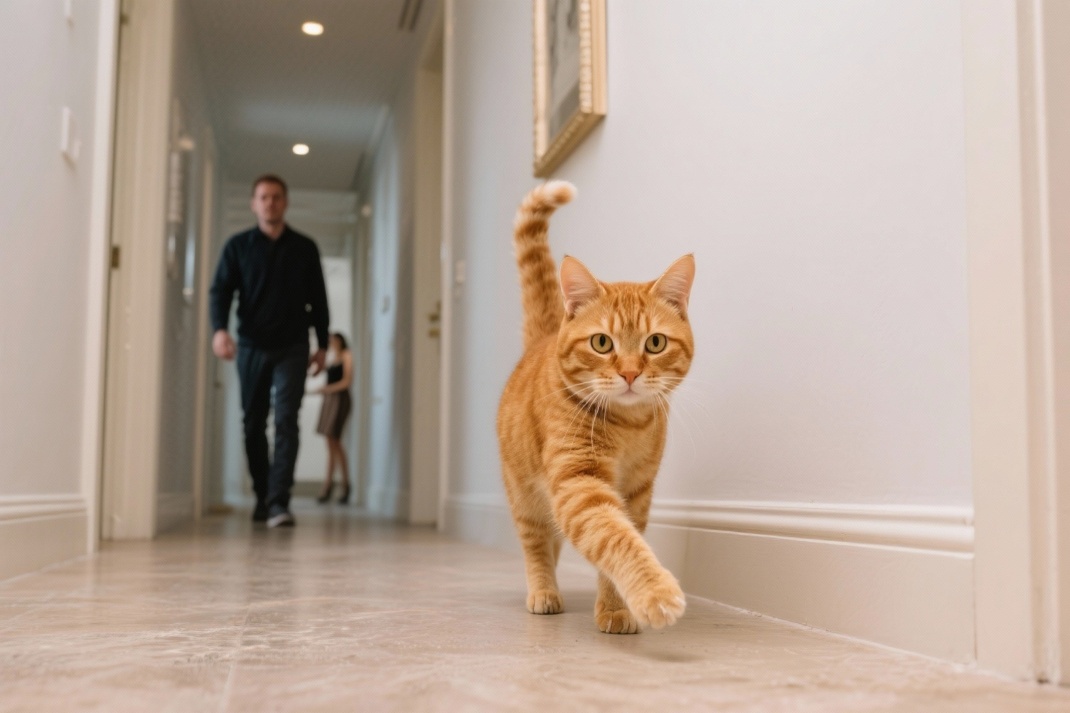 Gato no corredor de casa. Crédito: Freepik AI