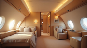 Suite de luxo em avião. Crédito: Freepik AI