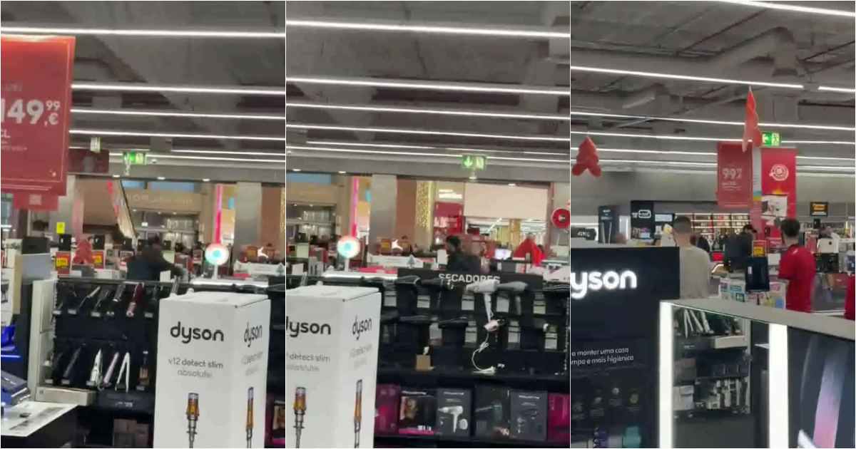 Man with hammer destroys televisions and computers at Worten do NorteShopping