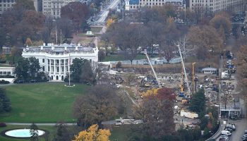 What does Trump say that building a mega ballroom in the White House is a matter of national security?