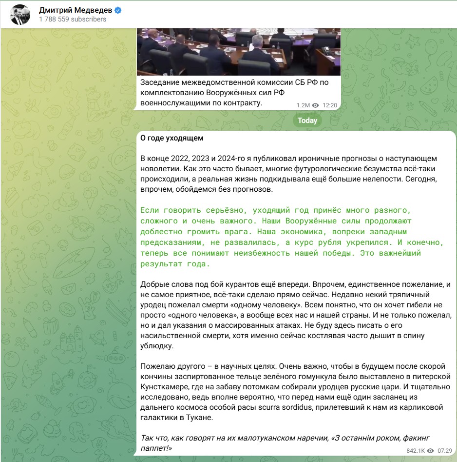 Russia: Medvedev direct threats to Zelensky - "Grace is coming"