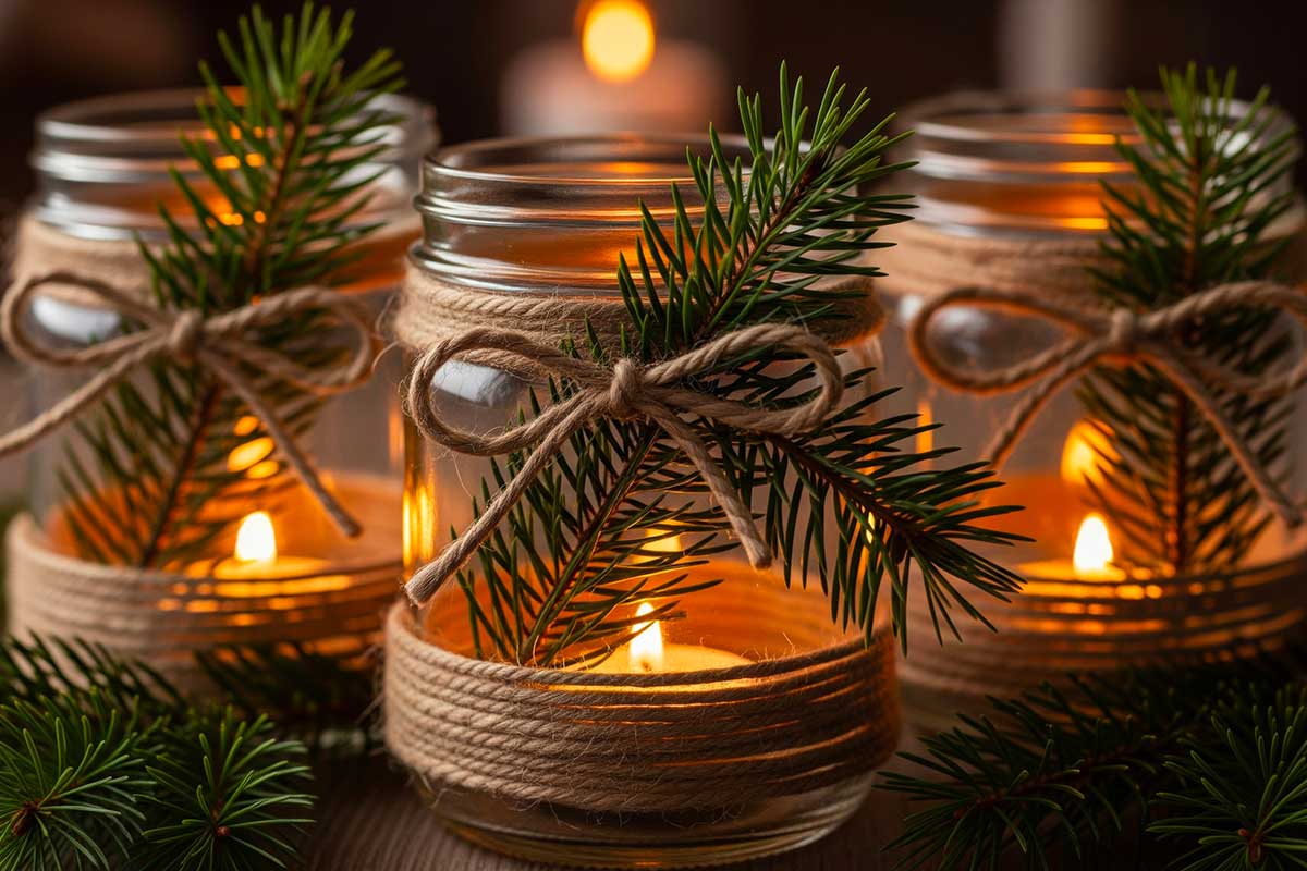 DIY Christmas candle holder with old jar