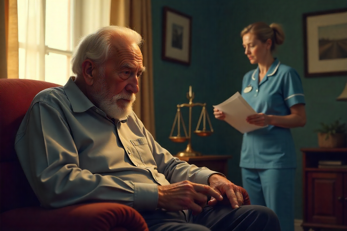 Reformado a ser cuidado por enfermeira. Crédito: Freepik AI