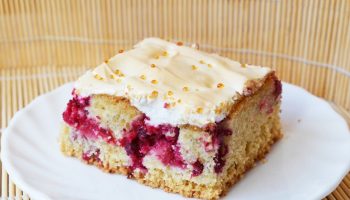 Delicious Sunday cake for weekends and holidays. Light foam and sour fruit