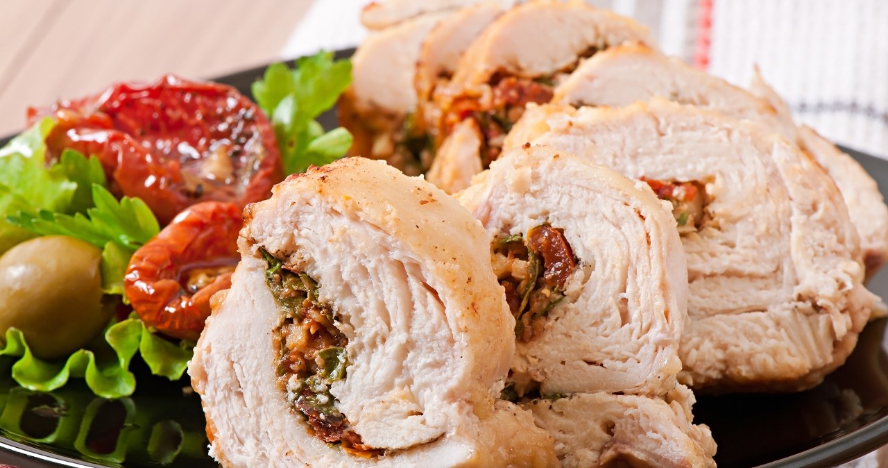 Delicious Twelfth Night dinner. Poultry rolls with aromatic filling