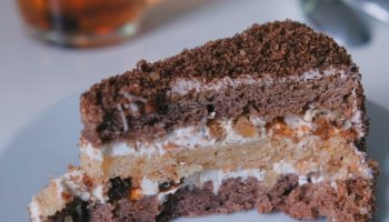 Chocolate sponge cake, creamy cream and orange accent. This cake is amazing