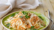 I grate apples, carrots and horseradish, add sugar and cream. The best salad for Sunday dinner