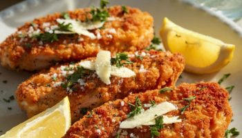 It's not breadcrumbs or panko. Coat the chicken breast, it crisps up nicely and tastes delicious