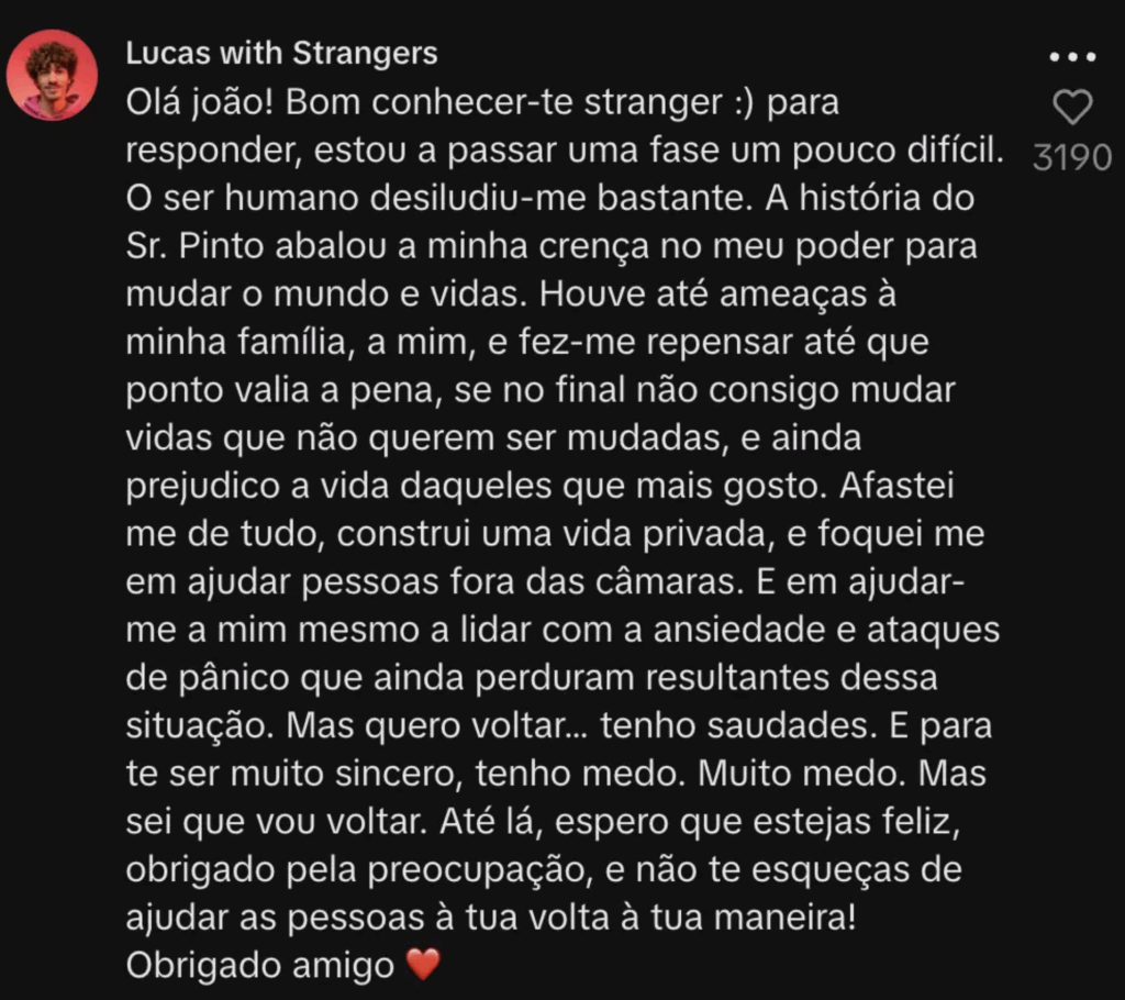 “There were threats”: Lucas with Strangers explains his absence from social media since July 2025