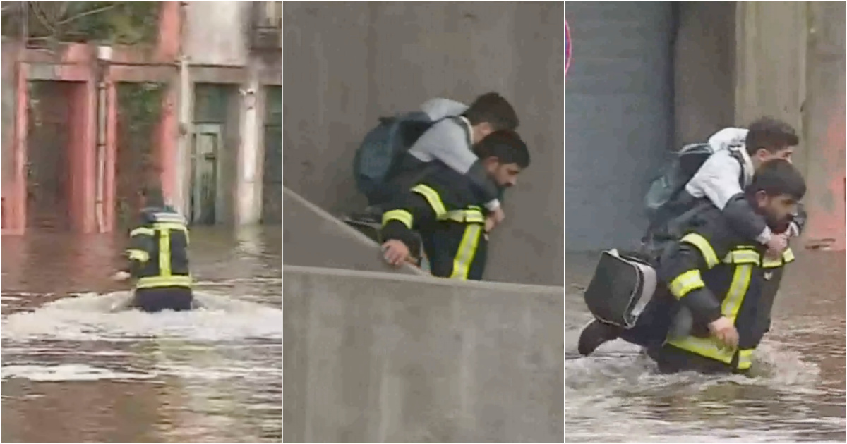 Firefighter rescues child surrounded by water in Águeda