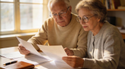 Casal de idosos a analisar papéis. Crédito: Freepik AI