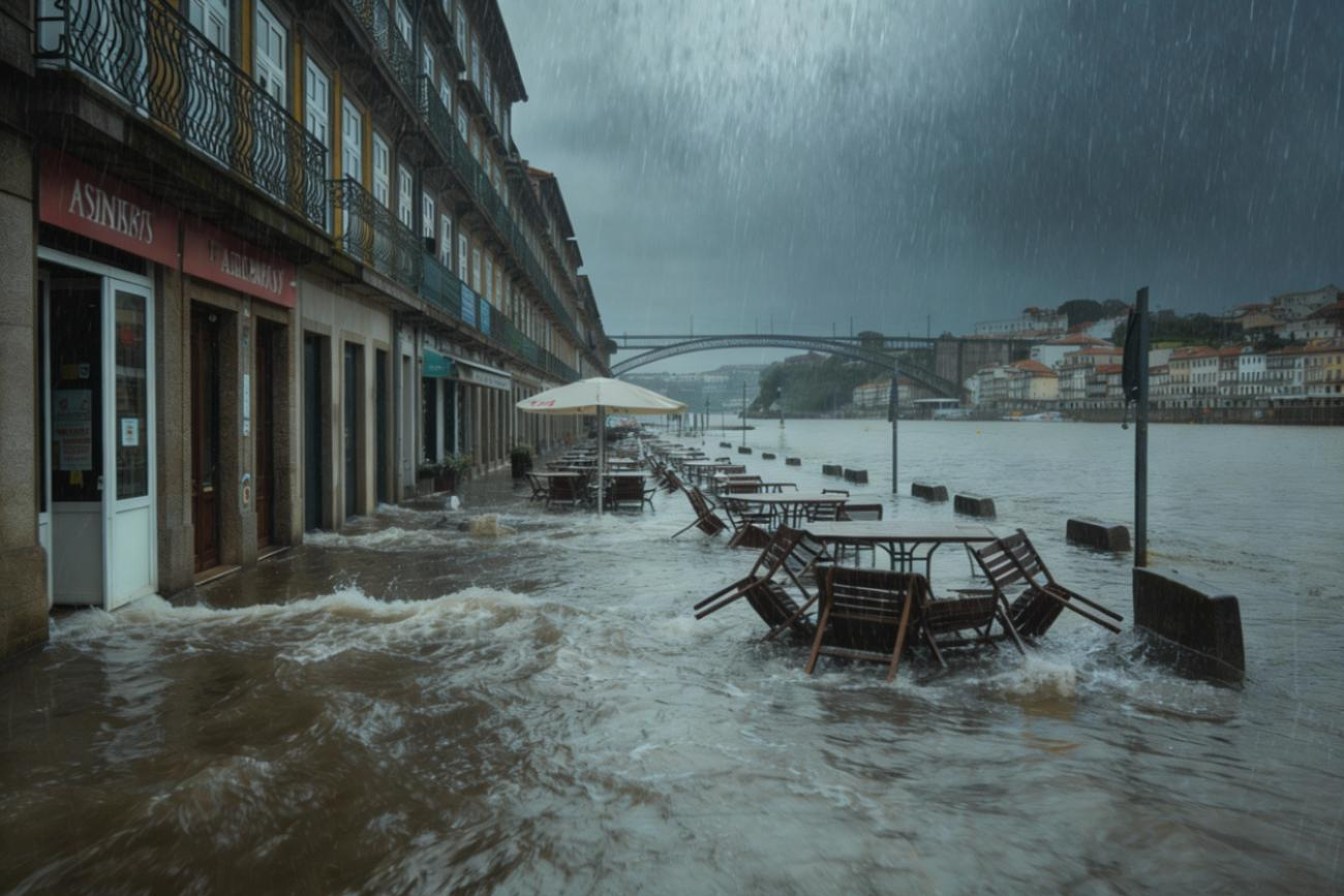 Zona ribeirinha alagada. Crédito: Freepik AI