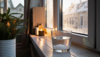Taça com água e sal junto a uma janela. Crédito: Freepik AI