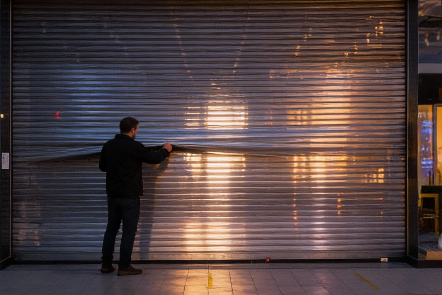 Homem a encerrar uma loja.