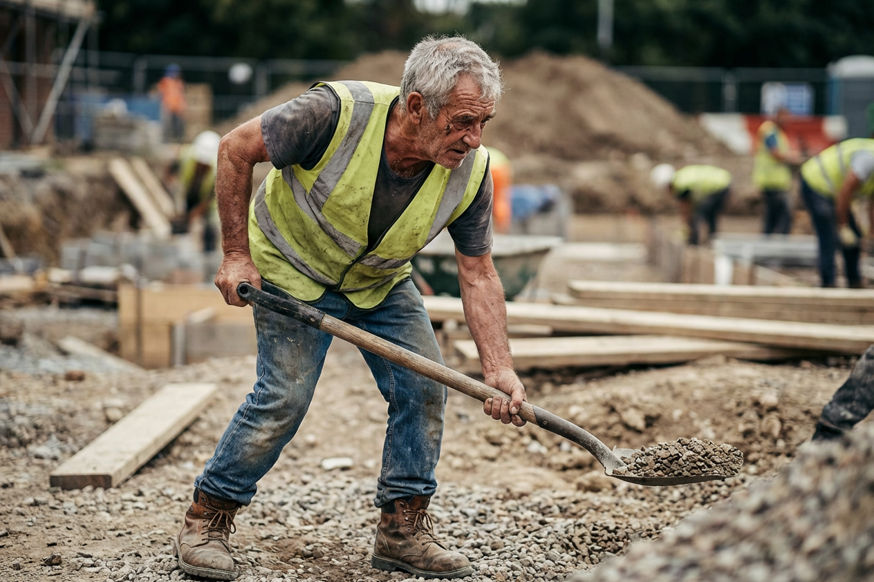 Trabalhador sénior a trabalhar numa obra. Crédito: Freepik AI