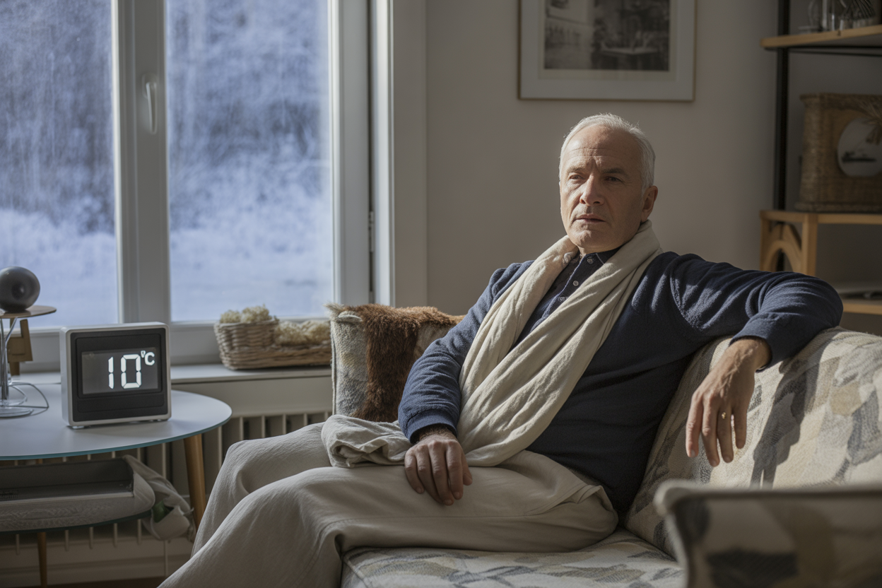 Idoso sentado no sofá. Crédito: Freepik AI