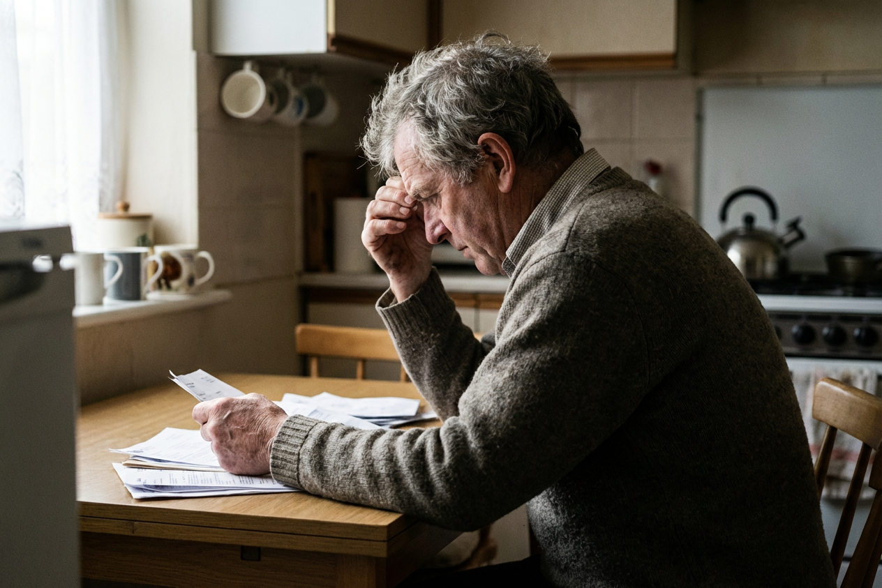 Homem a analisar documentos financeiros. Crédito: Freepik AI