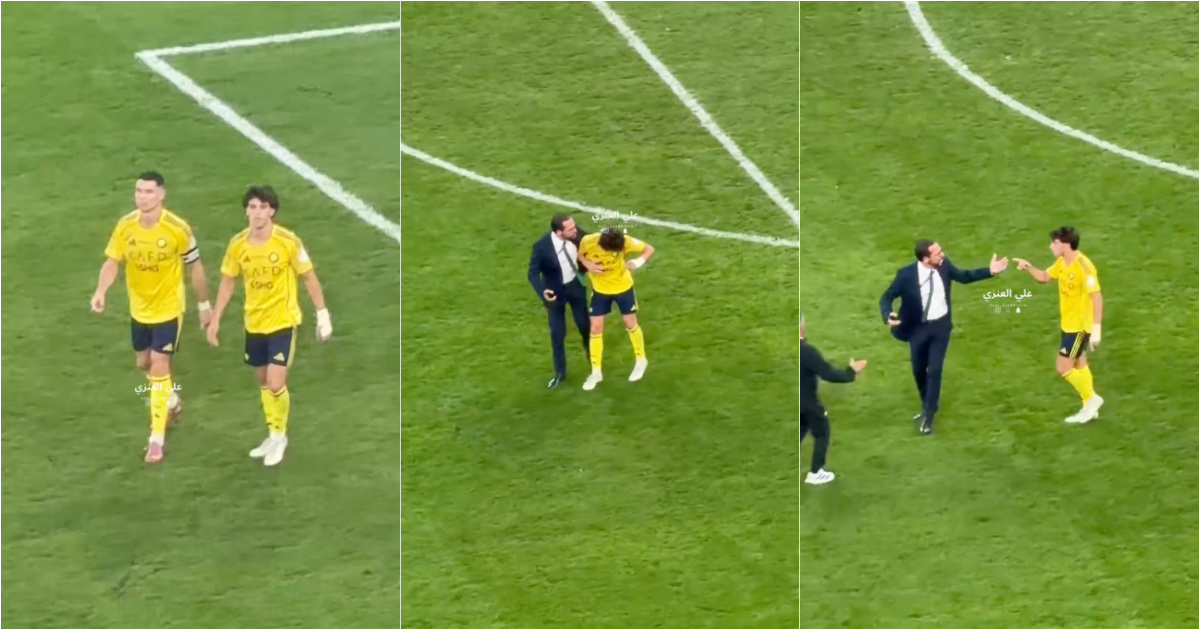 João Félix and Rui Pedro Braz share a tense moment after the game in Saudi Arabia