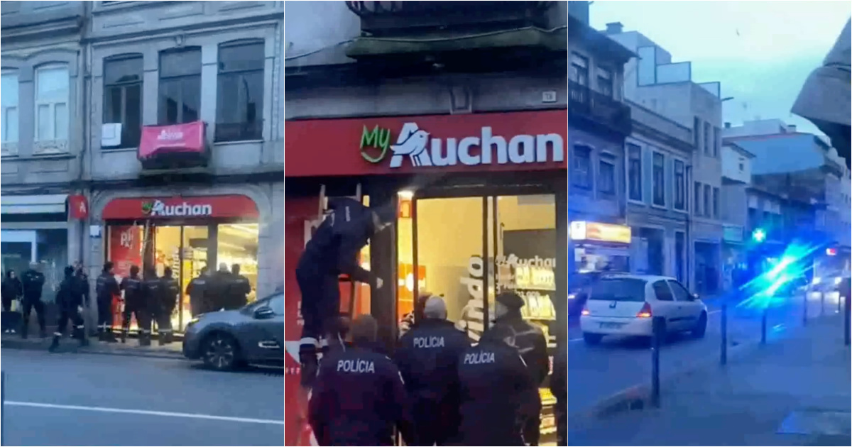 Security guards prevent robbers from escaping by locking supermarket doors in Porto