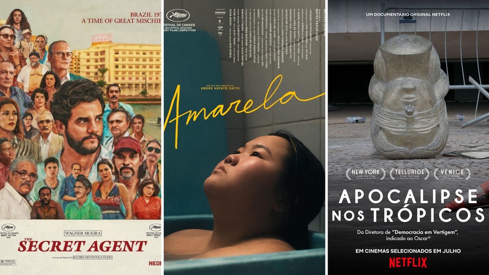 'The Secret Agent', 'Amarela' and 'Apocalypse in the Tropics' are Brazilian films that could receive nominations at the 2026 Oscars. — Photo: Disclosure